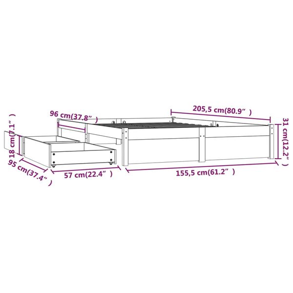 vidaXL Πλαίσιο Κρεβατιού Λευκό 150 x 200 εκ. Μασίφ Ξύλο King Size