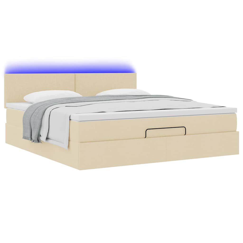 vidaXL Οθωμανικό κρεβάτι με στρώμα & LEDs Cream 160x200cm ύφασμα