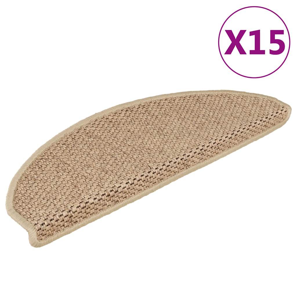 vidaXL Πατάκια Σκάλας Αυτοκόλλητα 15 τεμ Όψη Σιζάλ Χρώμα Άμμου 65x21x4