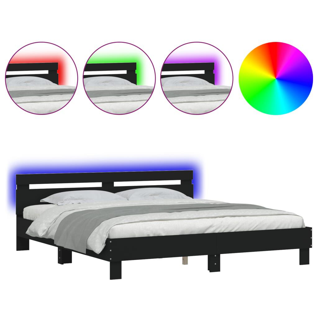 vidaXL Πλαίσιο Κρεβατιού με Κεφαλάρι/LED Μαύρο 160 x 200 εκ