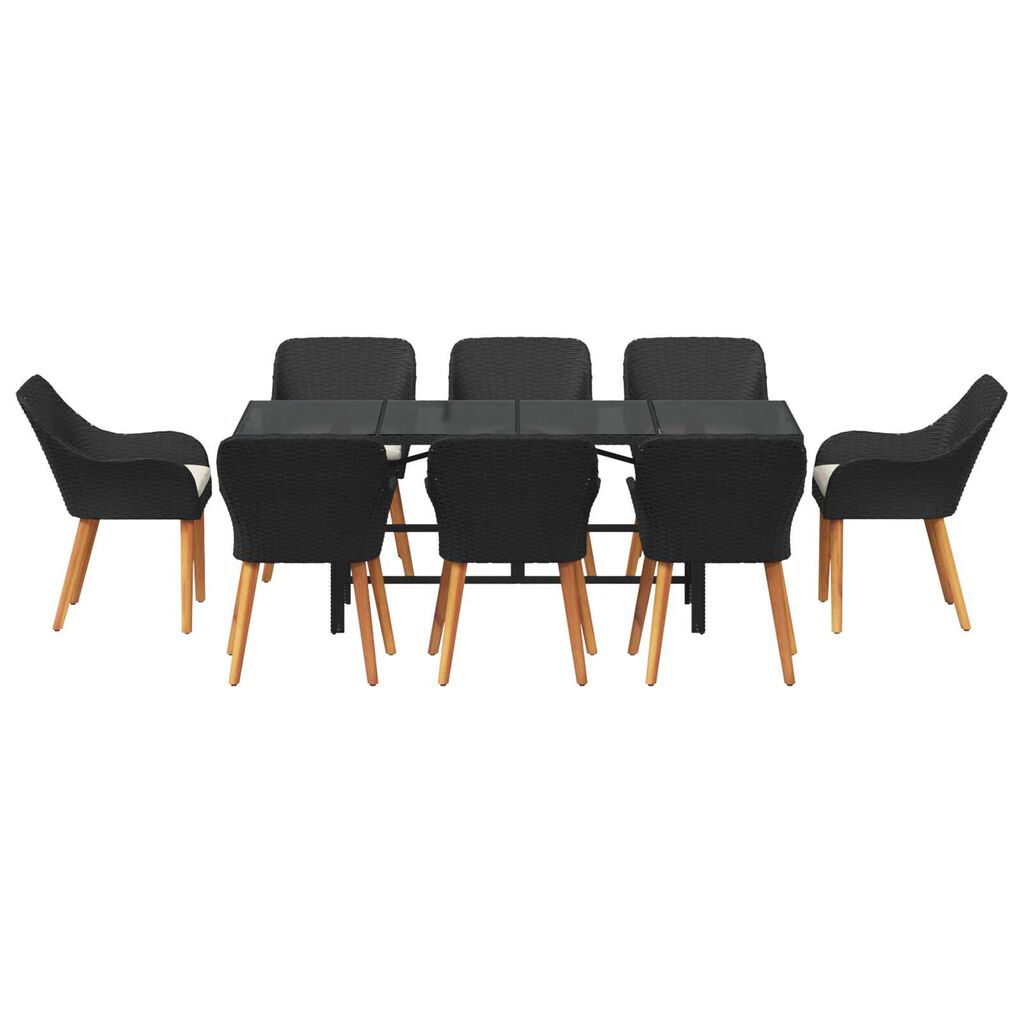 vidaXL Σέτ φαγητού για κήπο με μαξιλάρι 9 pcs Μαύρο συνθετικό ρατάν