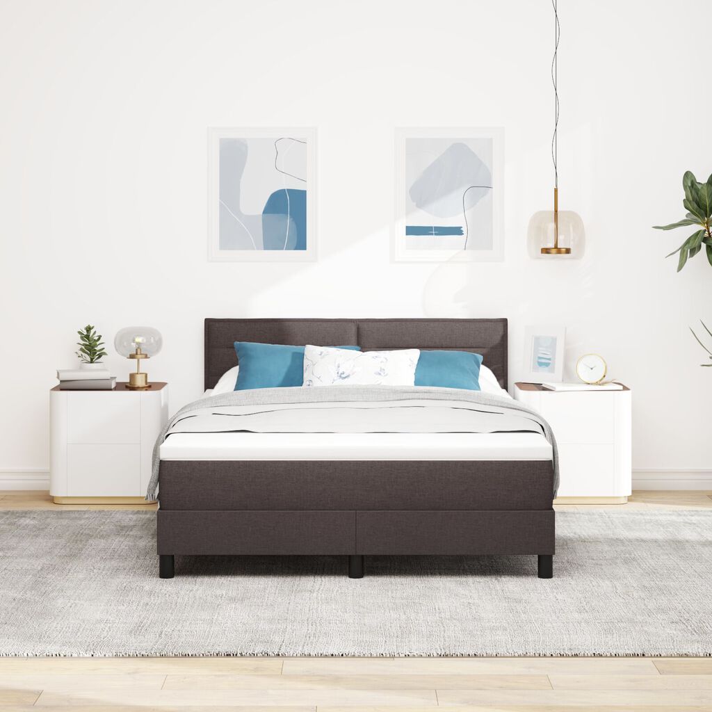 vidaXL Κρεβάτι Box Spring με Στρώμα & LED Σκούρο Καφέ 140x200 εκ Υφασμάτινο
