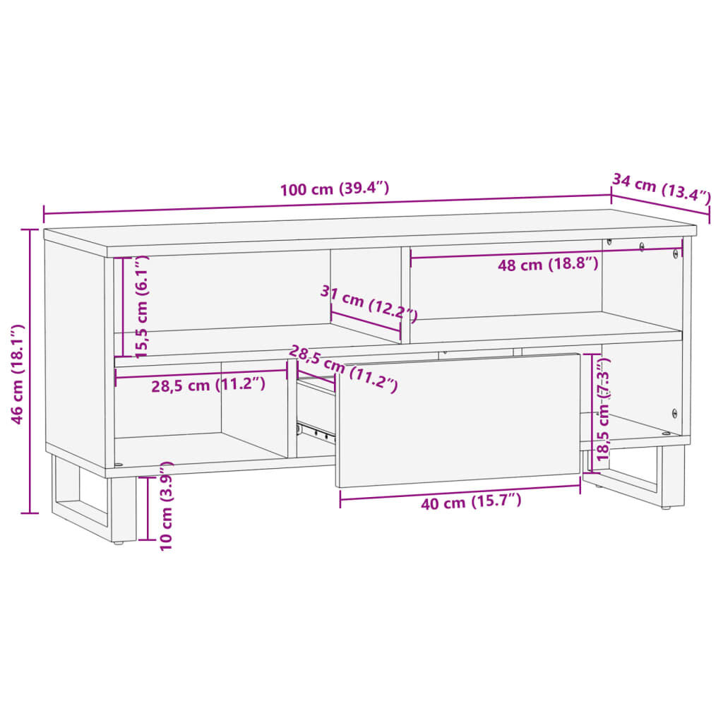 vidaXL Έπιπλο Τηλεόρασης 100x34x46 εκ. από Μασίφ Ξύλο Ακακίας