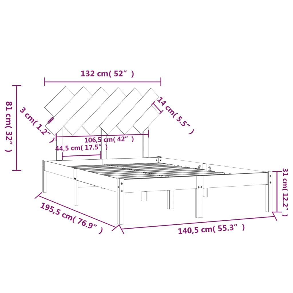 vidaXL Πλαίσιο Κρεβατιού 135 x 190 εκ. από Μασίφ Ξύλο Double