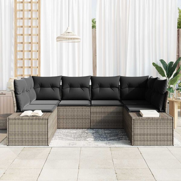 vidaXL Σετ Καναπέ Κήπου με μαξιλάρι 6 pcs Γκρι Πολυ ράταν