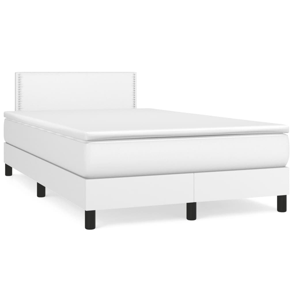 vidaXL Κρεβάτι Boxspring με Στρώμα Λευκό 120x190εκ.από Συνθετικό Δέρμα