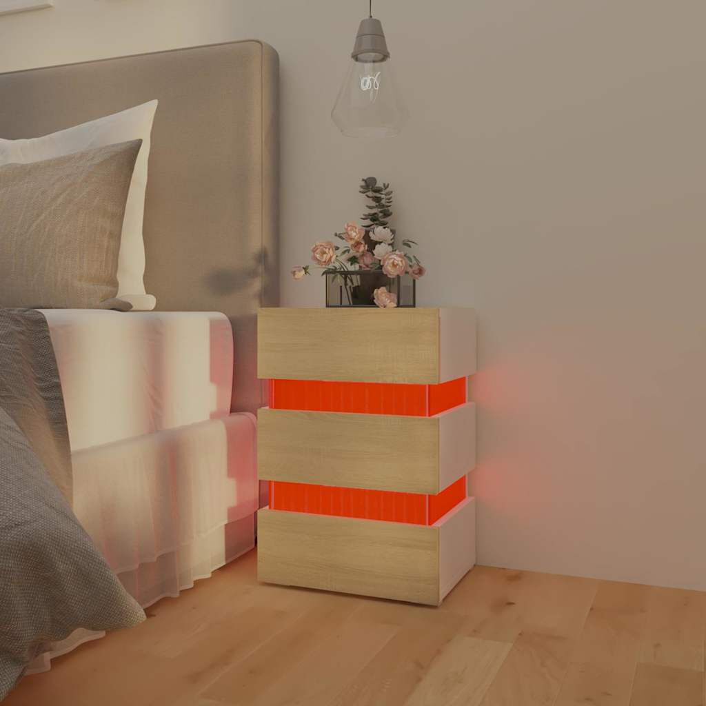 vidaXL Κομοδίνο με LED Λευκό/Sonoma Δρυς 45x35x67 εκ. Επεξεργασμ. Ξύλο