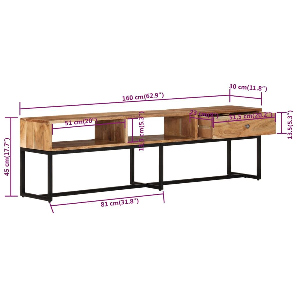 vidaXL Έπιπλο Τηλεόρασης 160 x 30 x 45 εκ. από Μασίφ Ξύλο Ακακίας