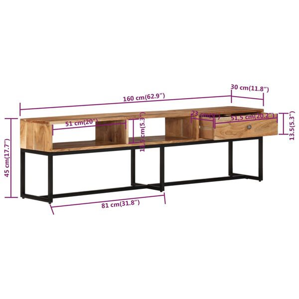 vidaXL Έπιπλο Τηλεόρασης 160 x 30 x 45 εκ. από Μασίφ Ξύλο Ακακίας