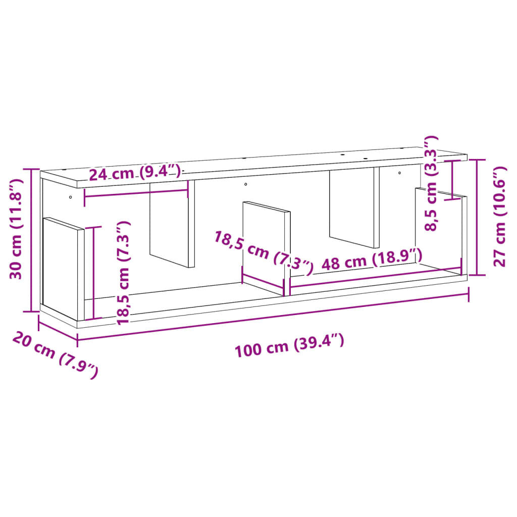 vidaXL Ντουλάπι Τοίχου Καπνιστή Δρυς 100x20x30 εκ. Επεξεργασμένο Ξύλο