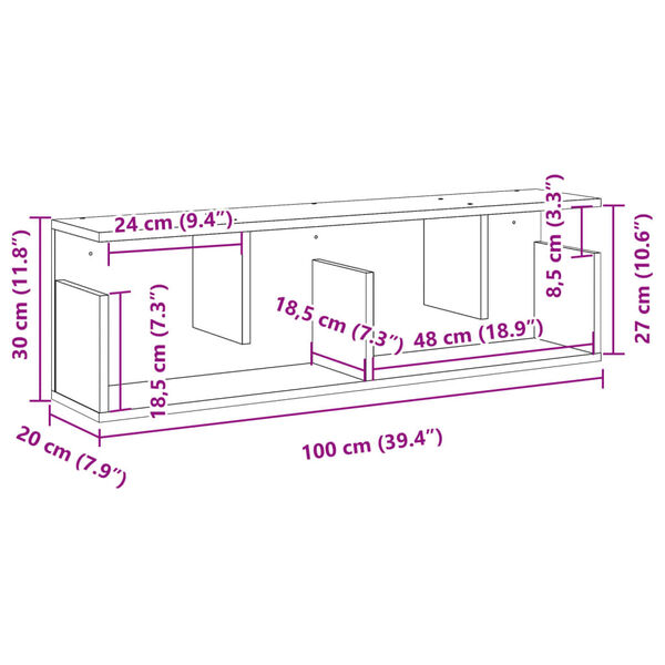 vidaXL Ντουλάπι Τοίχου Καπνιστή Δρυς 100x20x30 εκ. Επεξεργασμένο Ξύλο