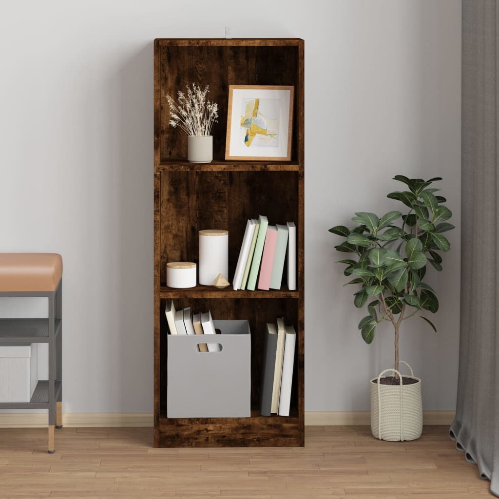 vidaXL Βιβλιοθήκη με 3 Ράφια Καπνιστή Δρυς 40x24x109 εκ. Επεξεργ. Ξύλο