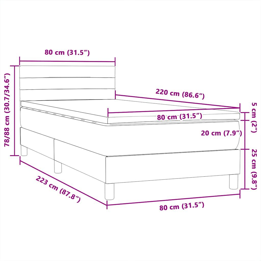 vidaXL Κρεβάτι Boxspring με Στρώμα Ροζ 80x220 εκ. Βελούδινο