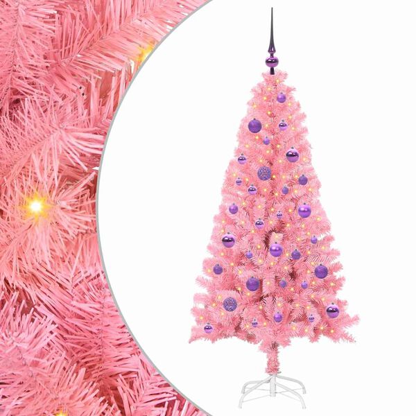 vidaXL Χριστουγεννιάτικο Δέντρο με 150 LED με βάση Ροζ 150 cm PVC