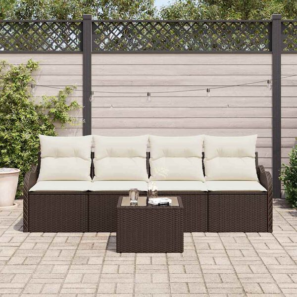 vidaXL Σετ Καναπέ Κήπου 5 pcs Καφέ Πολυ ράταν