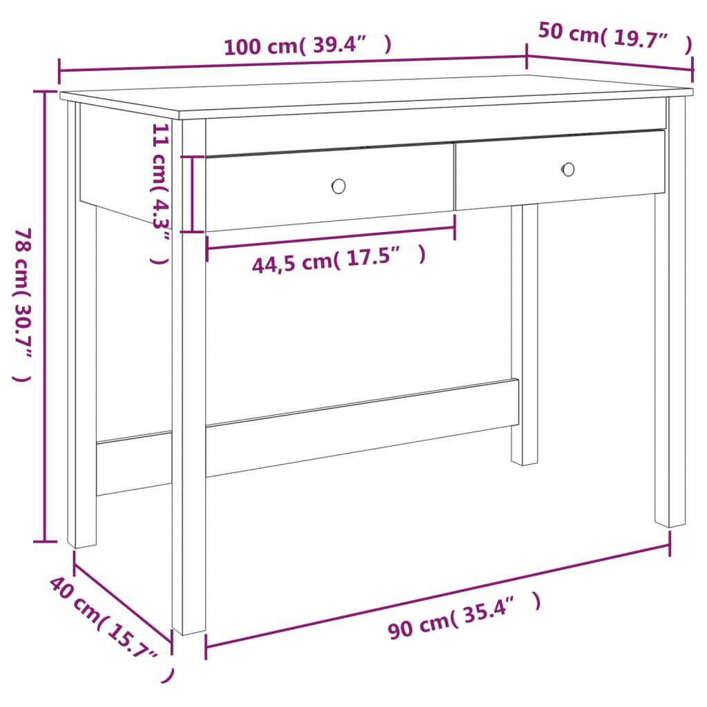 vidaXL Γραφείο με Συρτάρια Λευκό 100x50x78 εκ. από Μασίφ Ξύλο Πεύκου