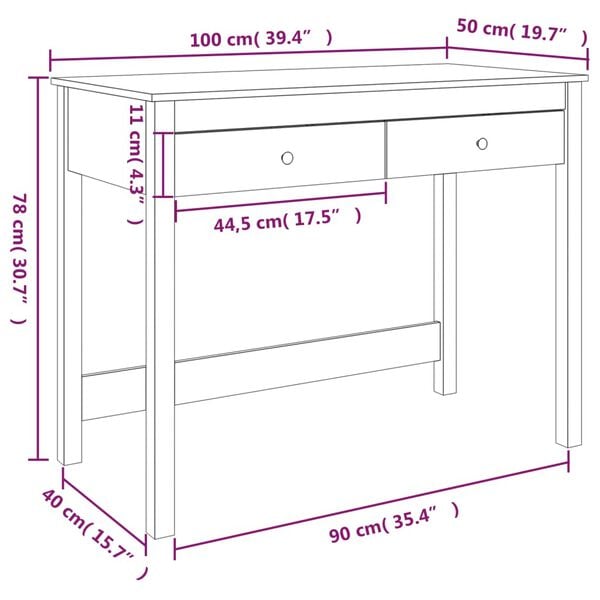 vidaXL Γραφείο με Συρτάρια Λευκό 100x50x78 εκ. από Μασίφ Ξύλο Πεύκου