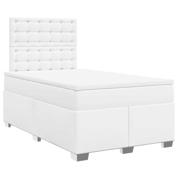 vidaXL Κρεβάτι Boxspring με Στρώμα Λευκό 120x190εκ.από Συνθετικό Δέρμα