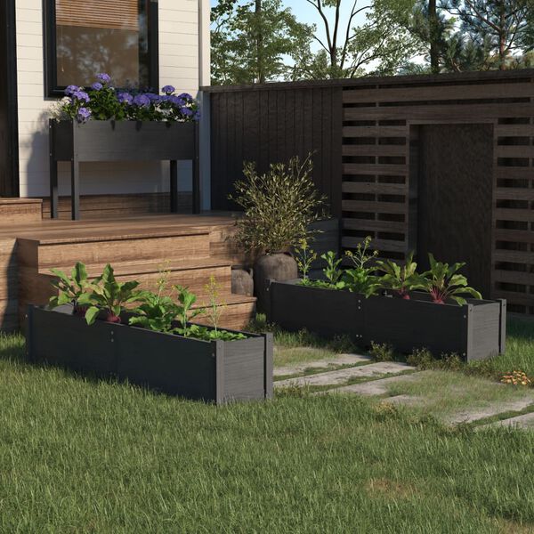 vidaXL Ζαρντινιέρες Υπερυψωμ. 2 τεμ. Γκρι 150x31x31εκ. από Μασίφ Πεύκο