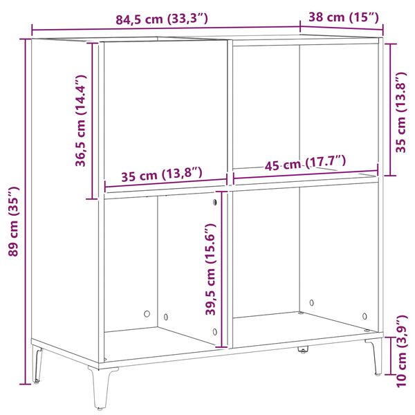 vidaXL Ντουλάπι Δίσκων Μαύρο Δρυς 84,5x38x89 εκ Επεξεργασμένο Ξύλο