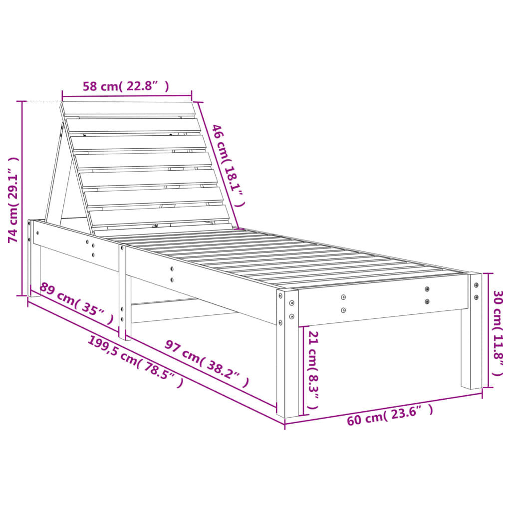 vidaXL Ξαπλώστρα 199,5x60x74 εκ. από Μασίφ Ξύλο Ψευδοτσούγκας