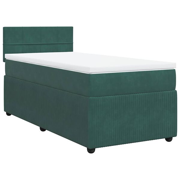 vidaXL Κρεβάτι Boxspring με Στρώμα Σκούρο Πράσινο 90x200 εκ. Βελούδινο