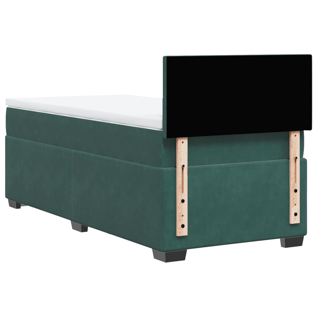 vidaXL Κρεβάτι Boxspring με Στρώμα Σκούρο Πράσινο 90x190 εκ. Βελούδινο