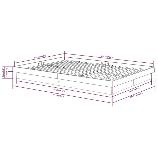 vidaXL Πλαίσιο Κρεβατιού 135 x 190 εκ. από Μασίφ Ξύλο Double