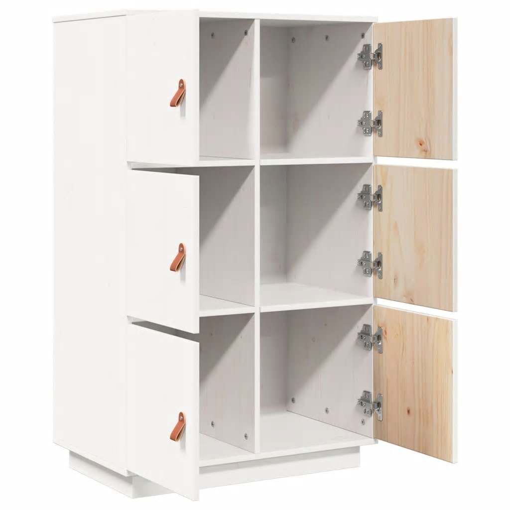 vidaXL Ντουλάπι Ψηλό Λευκό 67 x 40 x 108,5 εκ. από Μασίφ Ξύλο Πεύκου
