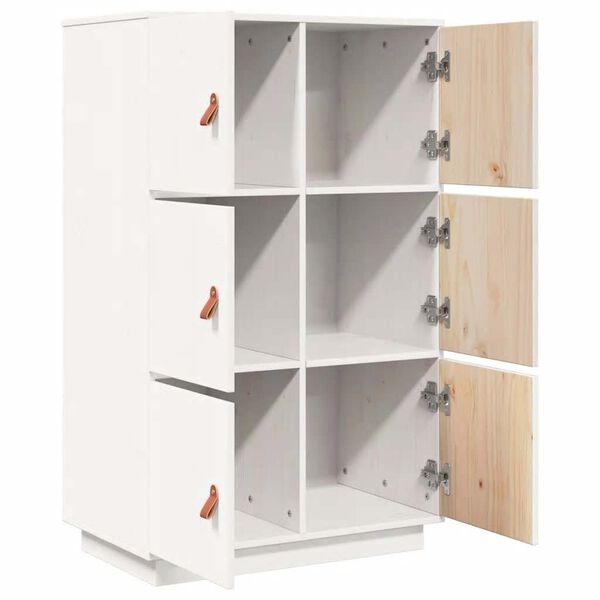 vidaXL Ντουλάπι Ψηλό Λευκό 67 x 40 x 108,5 εκ. από Μασίφ Ξύλο Πεύκου