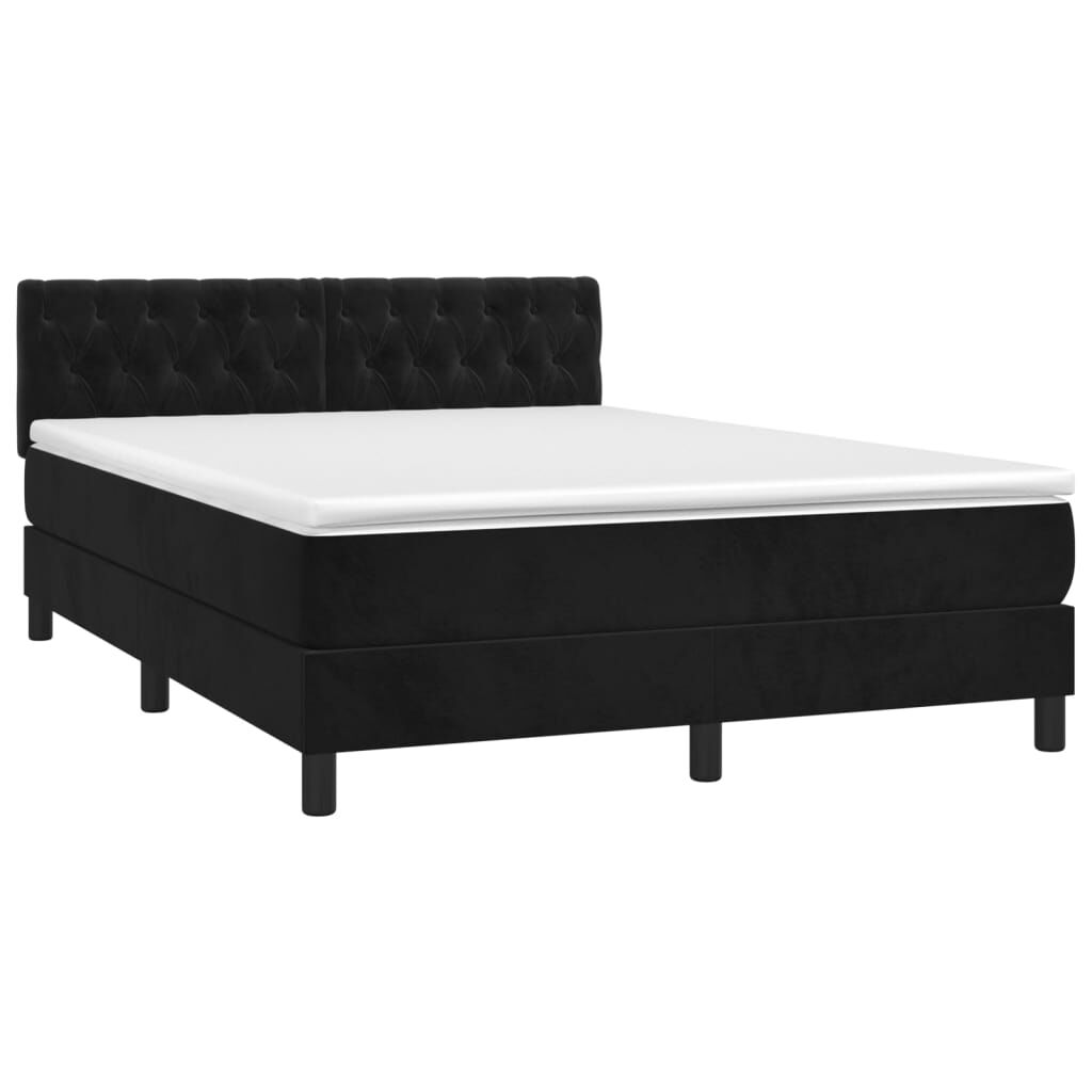 vidaXL Κρεβάτι Boxspring με Στρώμα Μαύρο 140x190 εκ. Βελούδινο