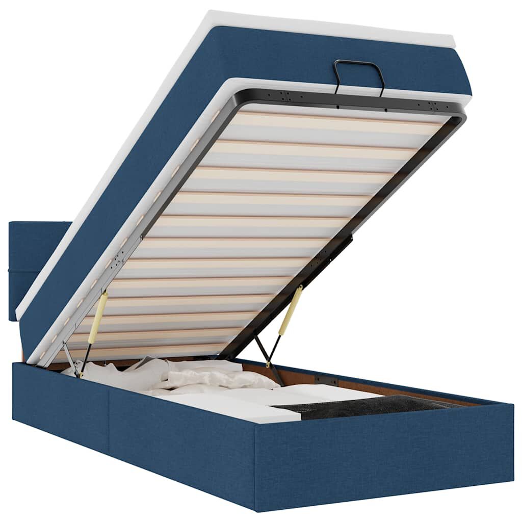 vidaXL Οθωμανικό κρεβάτι με στρώμα μπλε 90x200cm ύφασμα