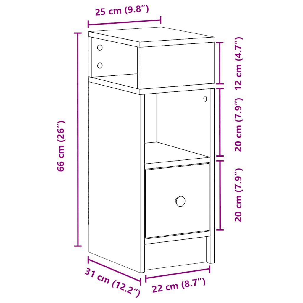 vidaXL Κομοδίνο με συρτάρι Λευκό 25x31x66 cm