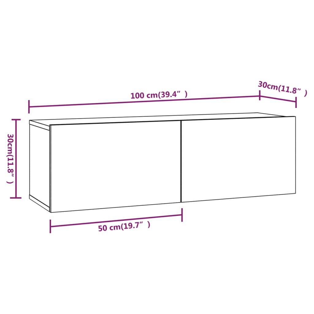 vidaXL Έπιπλα Τηλεόρασης Τοίχου 2 τεμ. Μαύρα 100x30x30 εκ. Επεξ. Ξύλο