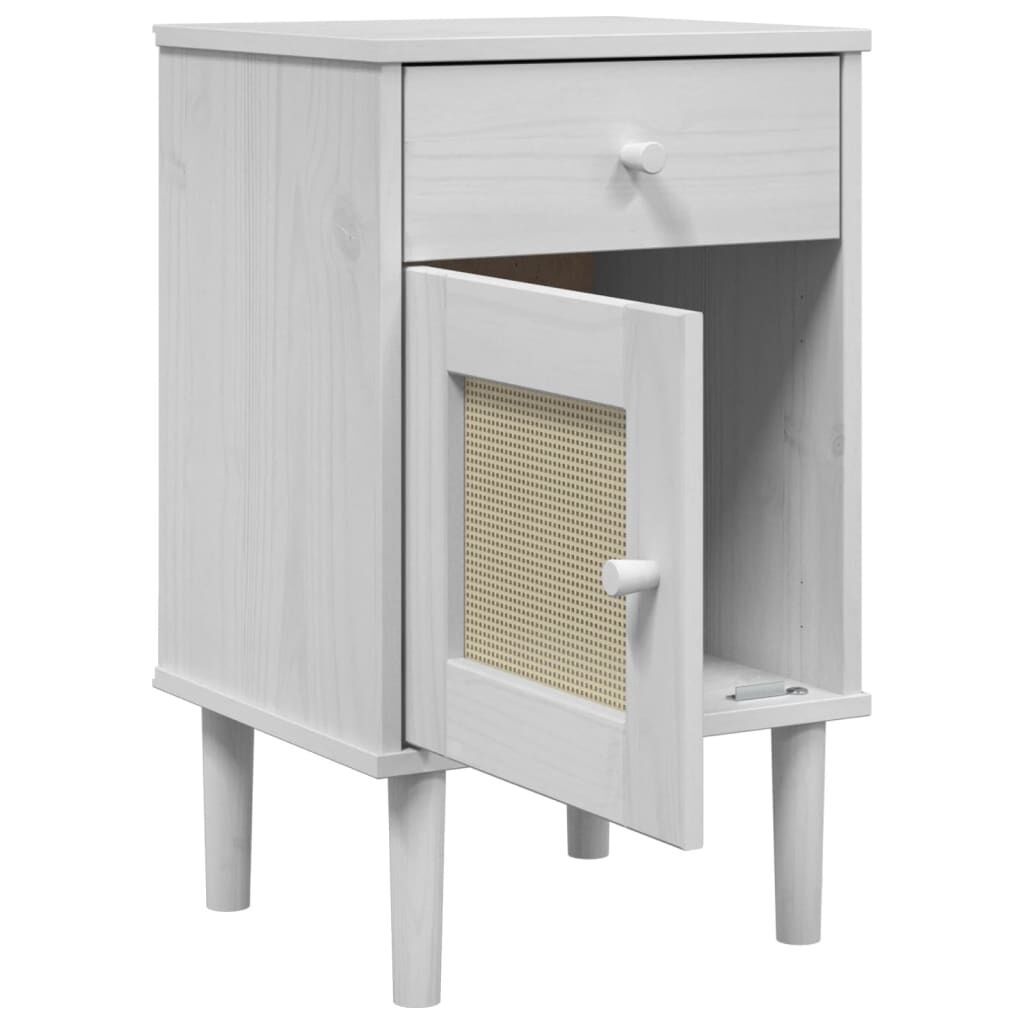 vidaXL Κομοδίνο SENJA Λευκό Όψη Ρατάν 40x35x65εκ από Μασίφ Ξύλο Πεύκου