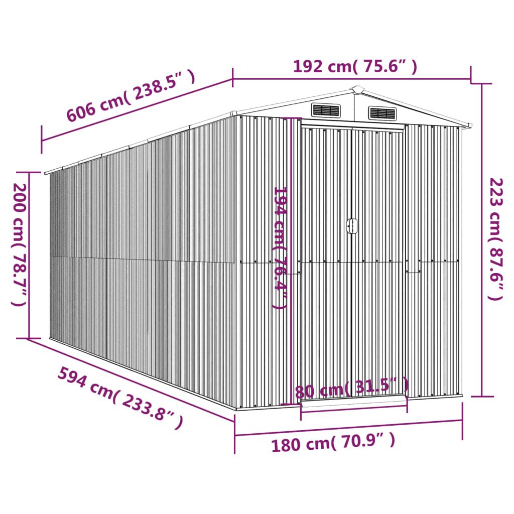 vidaXL Αποθήκη Κήπου Πράσινη 192x606x223 εκ. Γαλβανισμένο Ατσάλι