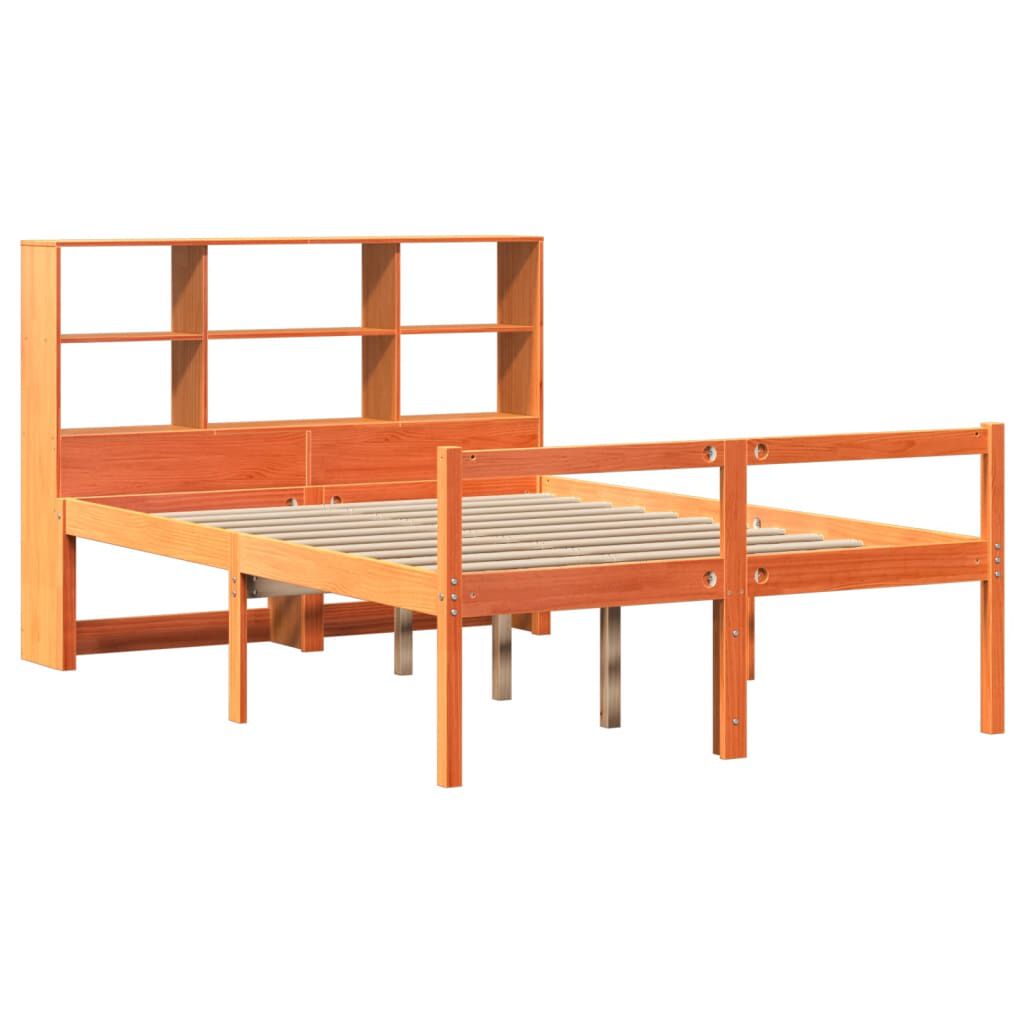 vidaXL Κρεβάτι Βιβλιοθήκη Χωρίς Στρώμα Καφέ 150x200 εκ Μασίφ Πεύκο