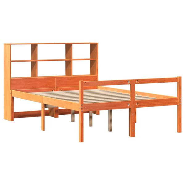 vidaXL Κρεβάτι Βιβλιοθήκη Χωρίς Στρώμα Καφέ 150x200 εκ Μασίφ Πεύκο