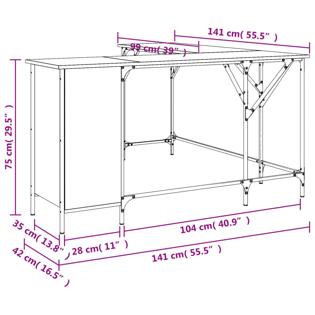 vidaXL Γραφείο Καπνιστή Δρυς 141x141x75 εκ. από Επεξεργασμένο Ξύλο
