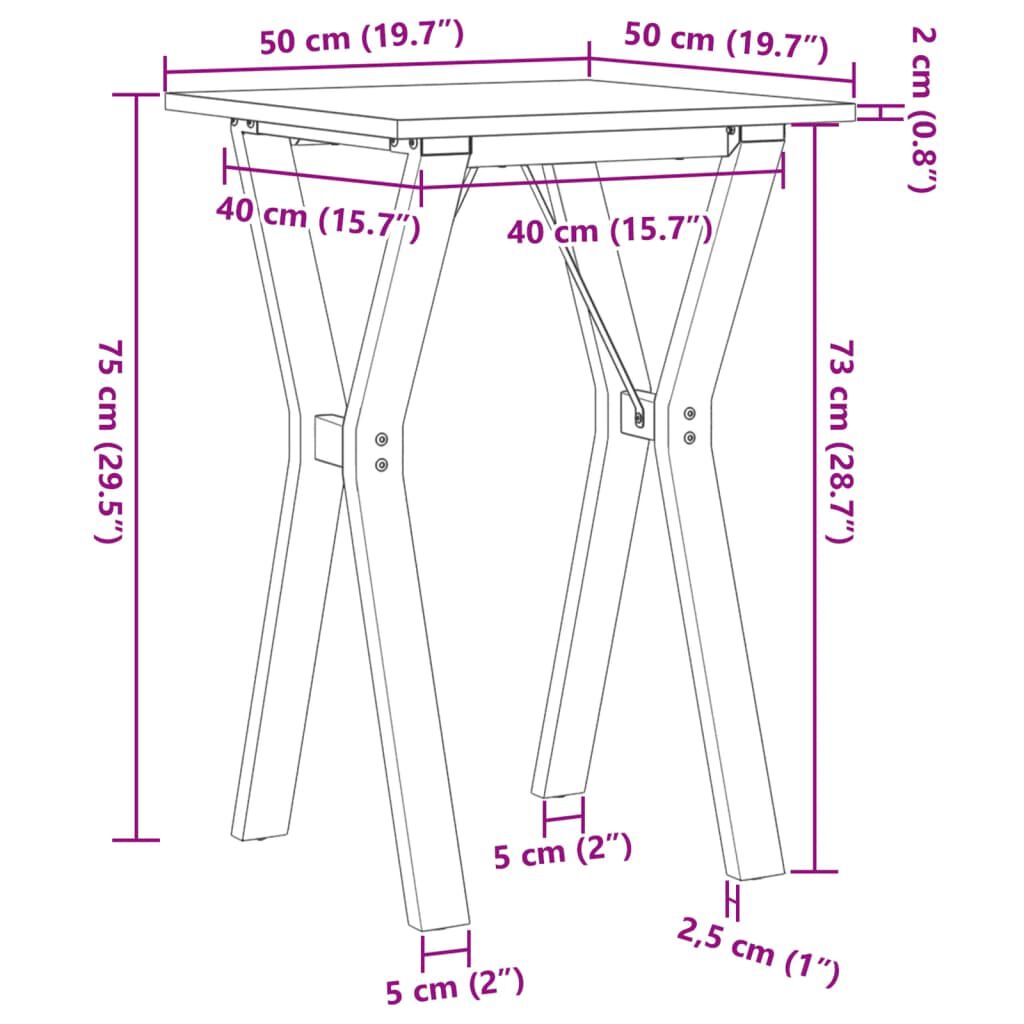 vidaXL Τραπέζι Τραπεζαρίας Πλαίσιο Υ50x50x75εκ Μασίφ Πεύκο/Ατσάλι