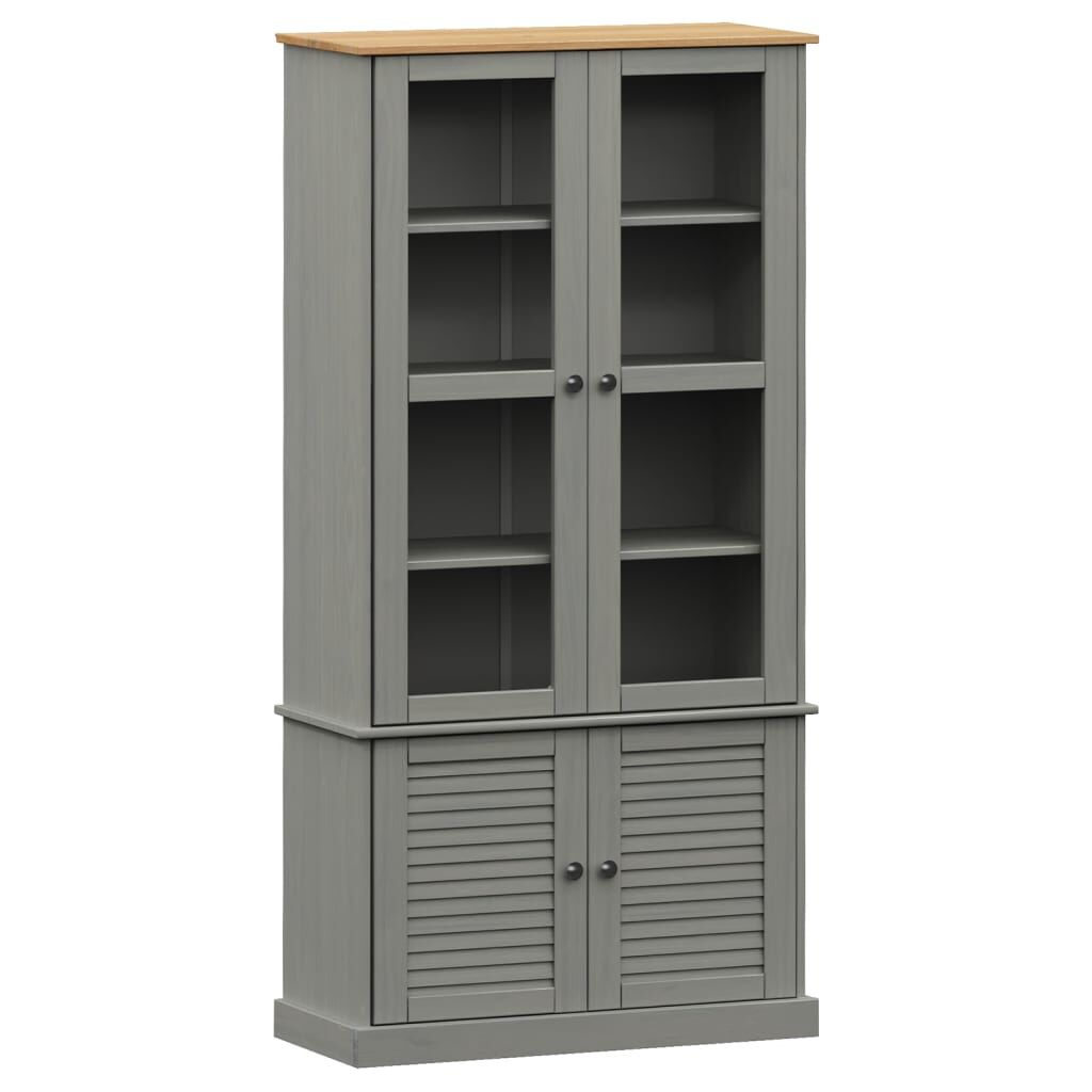 vidaXL Βιτρίνα VIGO Γκρι 85 x 35 x 170 εκ. από Μασίφ Ξύλο Πεύκου