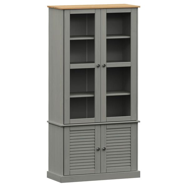 vidaXL Βιτρίνα VIGO Γκρι 85 x 35 x 170 εκ. από Μασίφ Ξύλο Πεύκου