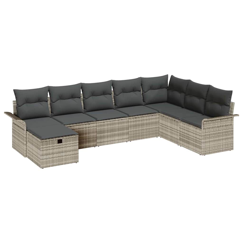 vidaXL Σετ Καναπέ Κήπου με μαξιλάρι 8 pcs Ανοιχτό γκρι Πολυ ράταν
