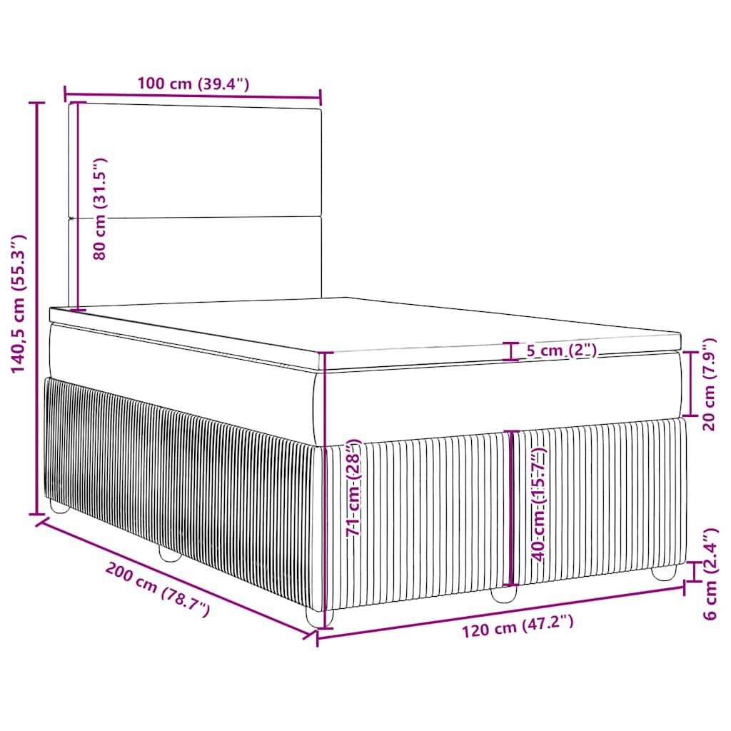 vidaXL Κρεβάτι Boxspring με Στρώμα Μπλε 120x200 εκ. Βελούδινο