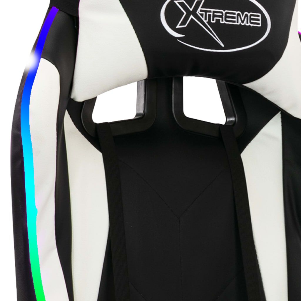 vidaXL Καρέκλα Racing με Φωτισμό RGB LED Ασπρόμαυρη Συνθετικό Δέρμα