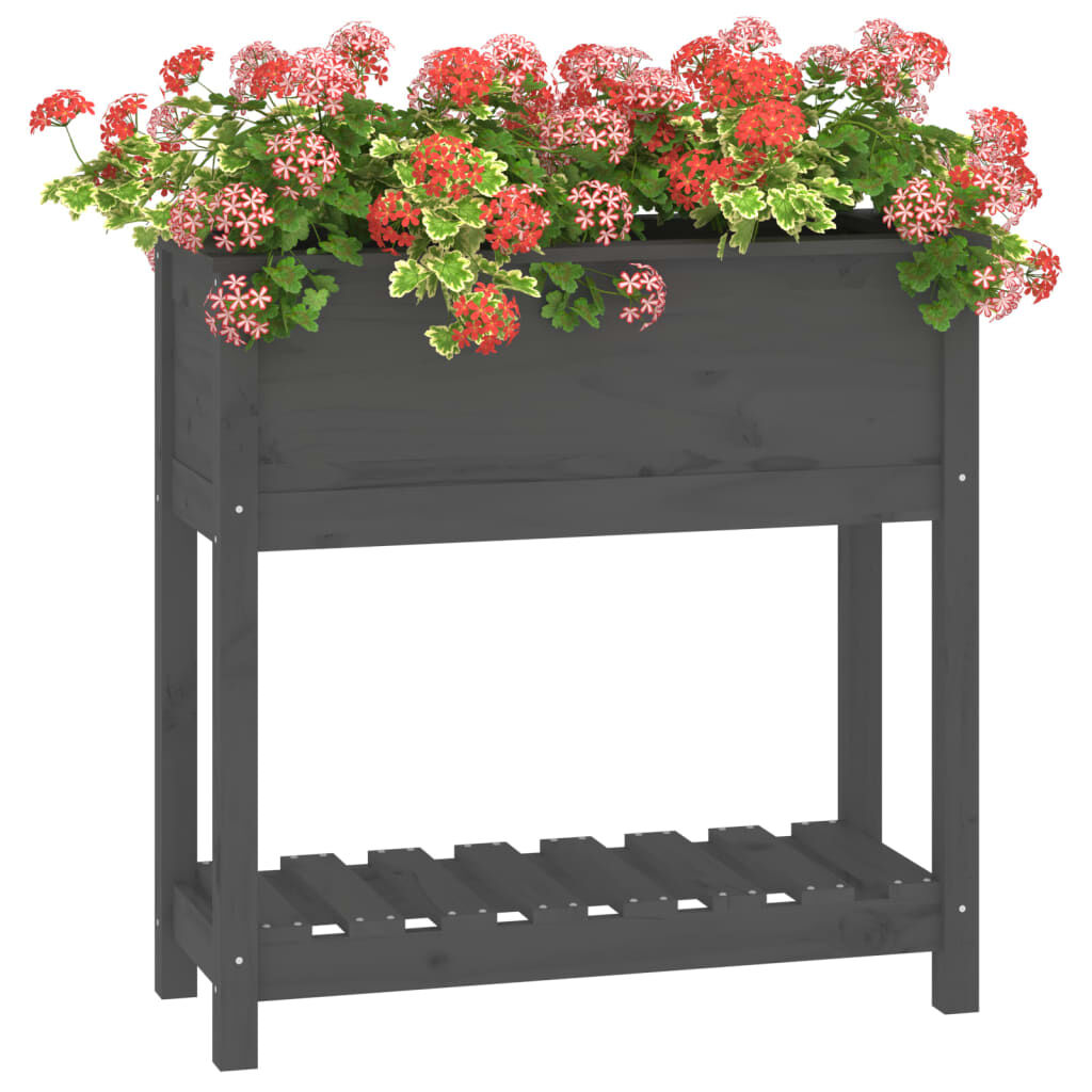 vidaXL Ζαρντινιέρα με Ράφι Γκρι 82,5x34,5x81 εκ. Μασίφ Ξύλο Πεύκου
