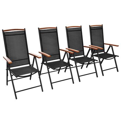 vidaXL Καρέκλες Κήπου Πτυσσόμενες 4 τεμ. Μαύρες Αλουμίνιο/Textilene