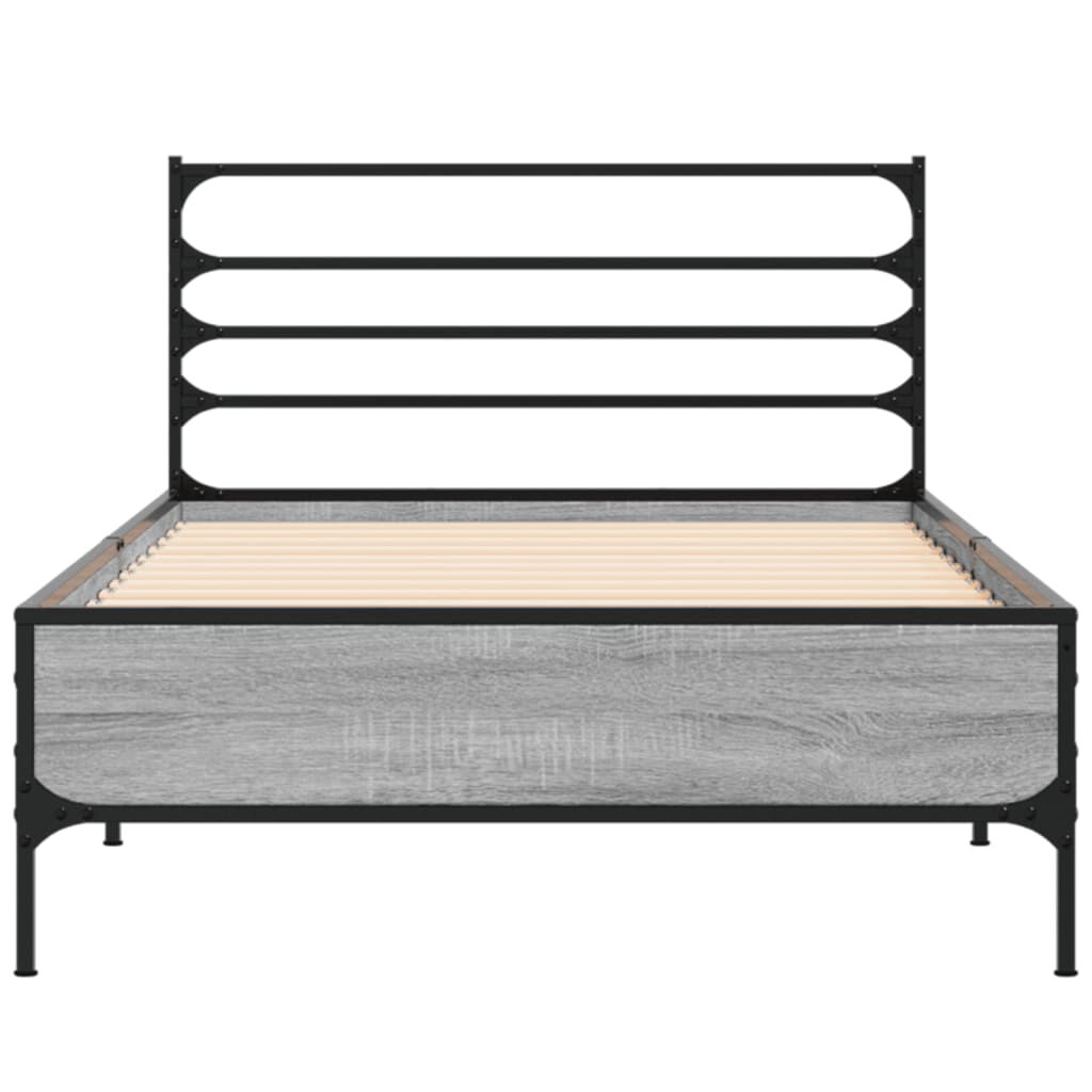 vidaXL Πλαίσιο Κρεβατιού Γκρι Sonoma 75x190 εκ. Επεξ. Ξύλο & Μέταλλο