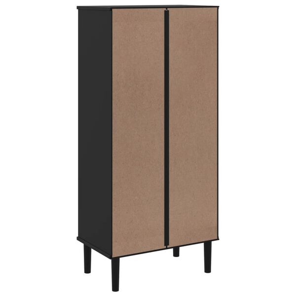 vidaXL Βιβλιοθήκη SENJA Μαύρο / Ρατάν 60x35x130 εκ. Μασίφ Ξύλο Πεύκου