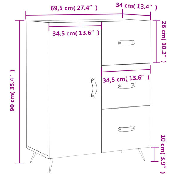 vidaXL Ντουλάπι Γκρι Sonoma 69,5 x 34 x 90 εκ. από Επεξεργασμένο Ξύλο